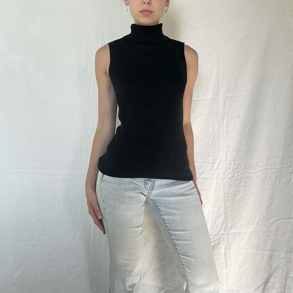 Vintage 90s Silk Blend Metallic Shimmer Turtleneck Tank Top Whimsigoth Grunge